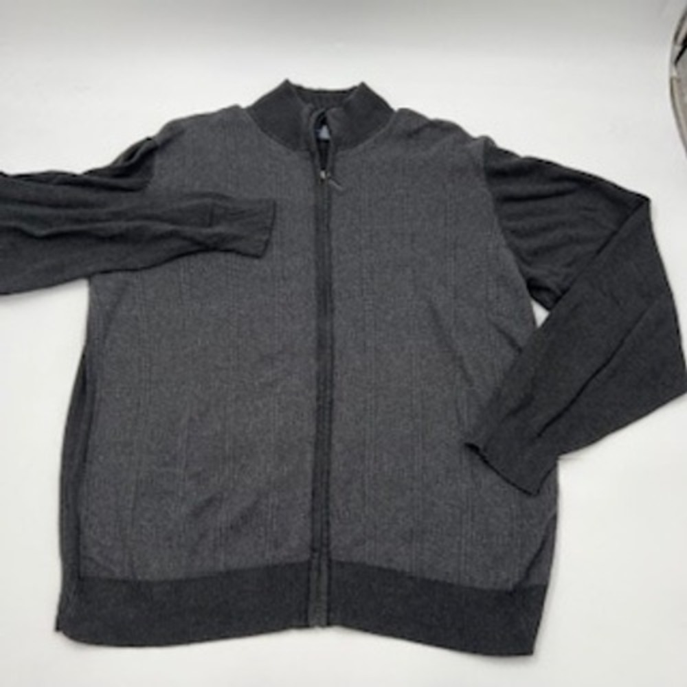Oscar de la Renta Mens Charcoal Gray‎ Full Zip Grid Knit Cardigan Sweater XL